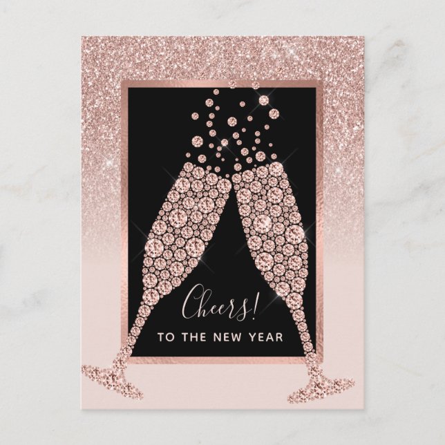 Blush Pink Glitter Champagne Toast New Year Postcard (Front)