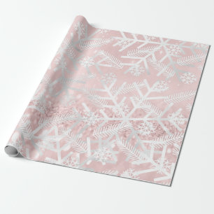 Blush Pink Glitter Christmas Holiday Snowflake Joy Wrapping Paper