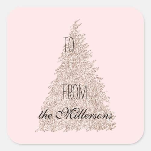 Blush Pink Glitter Christmas Tree Square Sticker