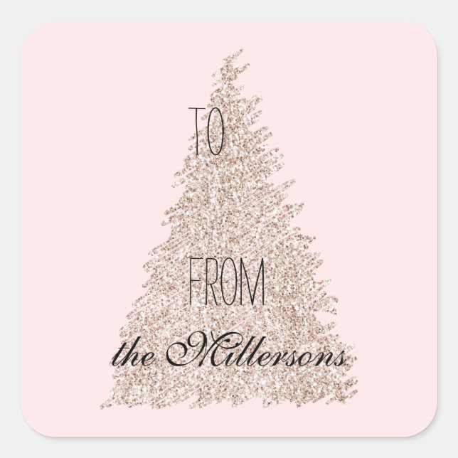 Blush Pink Glitter Christmas Tree Square Sticker (Front)