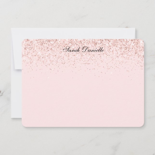 Blush Pink Glitter Confetti Personalized Flat Note Card (Front)