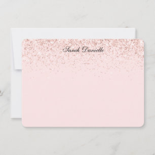 Blush Pink Glitter Confetti Personalized Flat Note Card