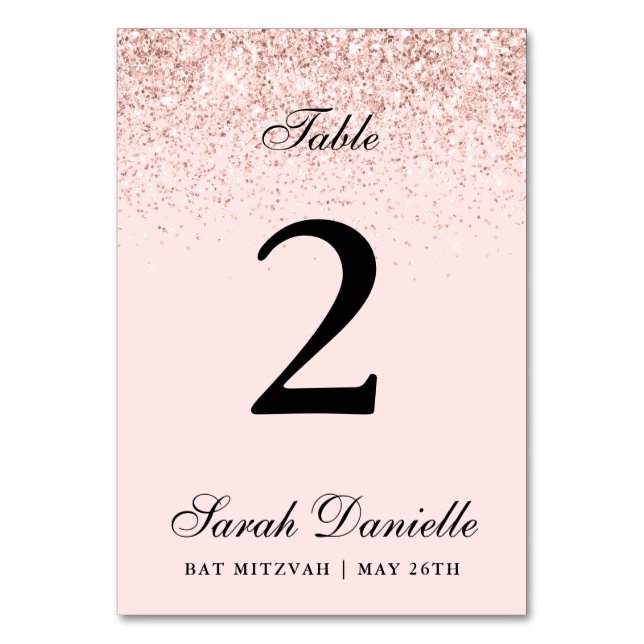 Blush Pink Glitter Confetti Personalized Table Num Number (Front)