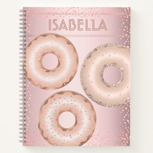 Blush pink glitter doughnuts modern trendy name notebook