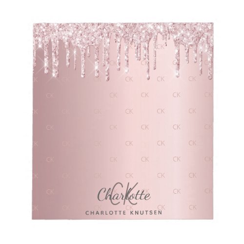 Blush pink glitter drip monogram initials notepad