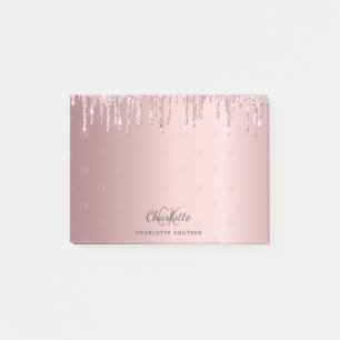 Blush pink glitter drip monogram initials post-it notes