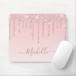 blush pink glitter drip mouse pad<br><div class="desc">blush pink dripping glitter hand written custom name lettering. The text can be personalized.</div>