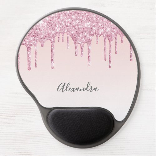 Blush pink glitter drip rose gold glam girly gel mouse pad