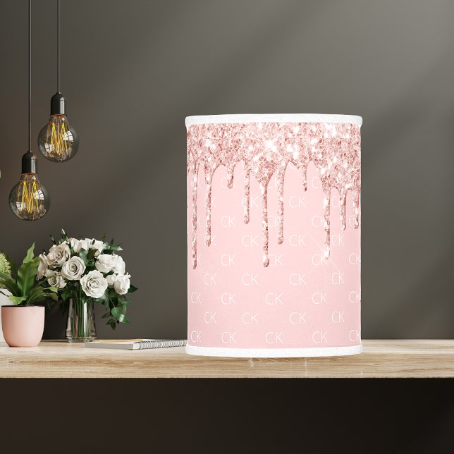 Blush pink glitter drip sparkle monogram rose gold lamp shade (Creator Uploaded)