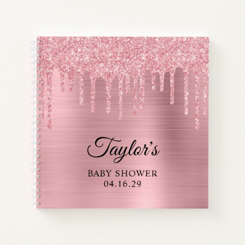 Blush Pink Glitter Drips Baby Shower Notebook