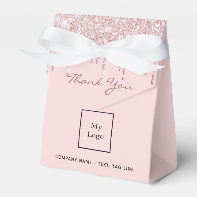 Blush pink glitter drips business logo favor boxes (Front Side)