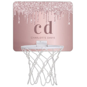 Blush pink glitter drips custom monogram name mini basketball hoop