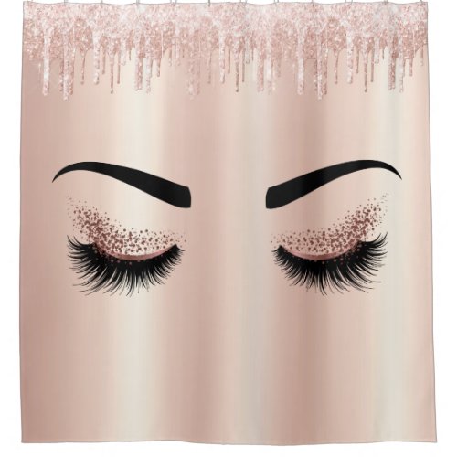 blush pink glitter drips eyes lashes rose gold shower curtain