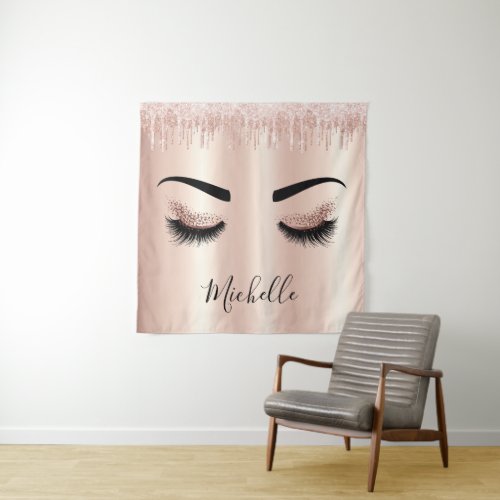 blush pink glitter drips eyes lashes rose gold tapestry