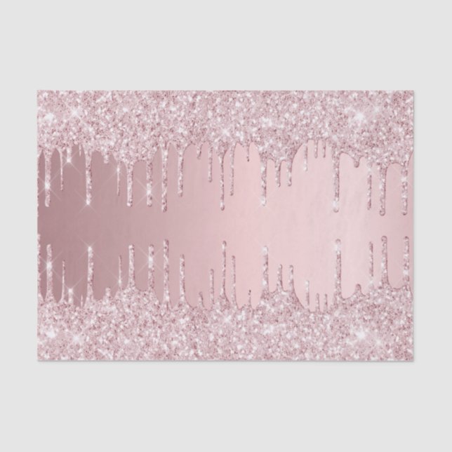 Blush pink glitter drips  girly luxury tissue paper (Front)