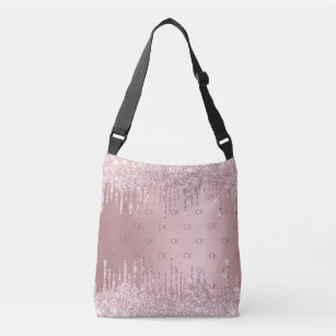 Blush pink glitter drips monogram elegant crossbody bag