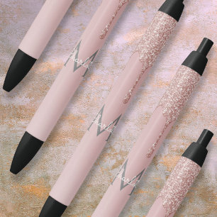 Blush Pink Glitter Drips Monogram Girly Script Pen