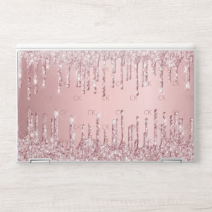 Blush pink glitter drips monogram initials HP laptop skin