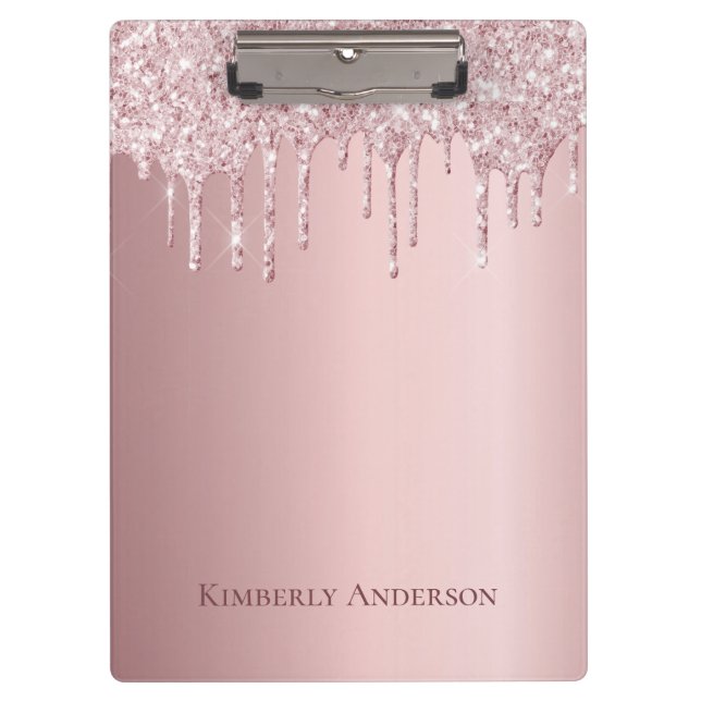 Blush pink glitter drips monogram modern clipboard (Front)