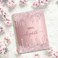 Blush pink glitter drips monogram name 2024 planner
