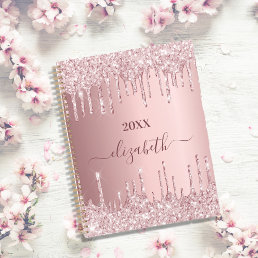 Blush pink glitter drips monogram name 2024 planner