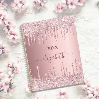 Blush Pink Glitter Drips Monogram Name 2024 Planner by Thunes at Zazzle