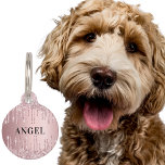 Blush pink glitter drips monogram name girl pet ID tag<br><div class="desc">Blush pink gradient background decorated with pink faux glitter drips,  paint dripping look. Personalize and add a name. Add your phone number on the back. Black colored letters.</div>