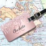 Blush pink glitter drips monogram name luggage tag<br><div class="desc">A blush pink,  dusty rose metallic looking background decorated with faux glitter drips,  paint dripping look.  Personalize and add a name,  your monogram initials. Your contact information on the back.</div>