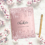 Blush pink glitter drips monogram script 2024 planner<br><div class="desc">A blush pink metallic looking background with faux glitter drips,  paint dripping look.  Personalize and add your monogram initials,  name and a title/year (any year)  Your monogram initials as a pattern on the background.</div>