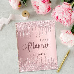 Blush pink glitter drips name script 2024 planner<br><div class="desc">A blush pink faux metallic looking background. Decorated with faux glitter drips.  Personalize and add a year and your name.</div>