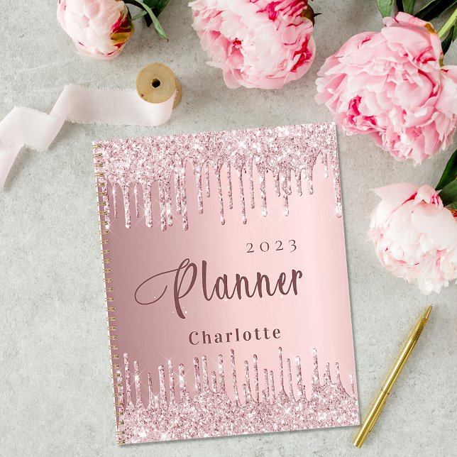 Blush pink glitter drips name script 2026 planner (Creator Uploaded)