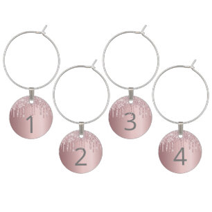 Blush pink glitter drips number birthday wine charm