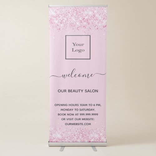 Blush pink glitter dust business logo salon retractable banner