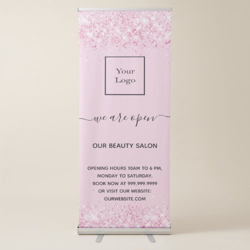 Blush pink glitter dust business logo salon retractable banner