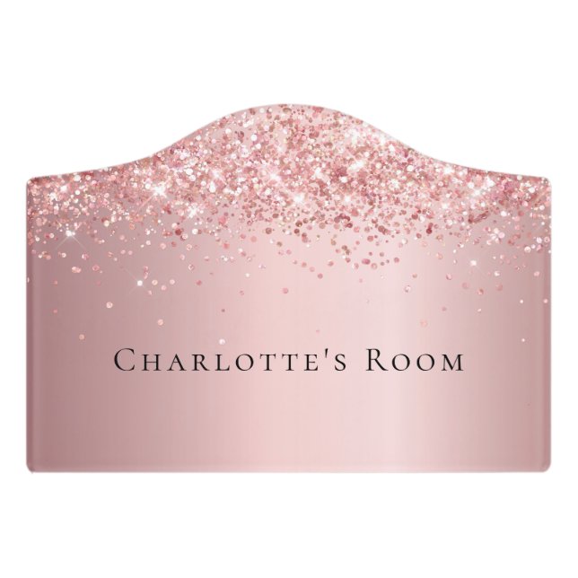 Blush pink glitter dust monogram name door sign (Small Crest Front)