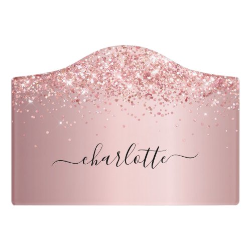 Blush pink glitter dust name script door sign