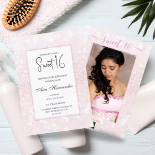 Blush pink glitter elegant chic Sweet 16 Invitation
