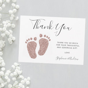 Blush Pink Glitter Feet Baby Shower Thank You Card