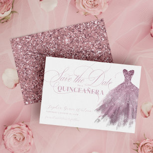 Blush Pink Glitter Feminine Dress Quinceanera Save The Date