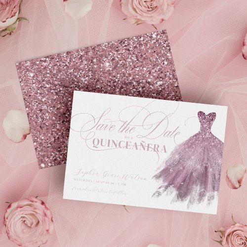 Blush Pink Glitter Feminine Dress Quinceanera Save The Date