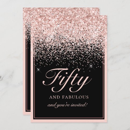 Blush Pink Glitter Fifty and Fabulous Birthday  Invitation