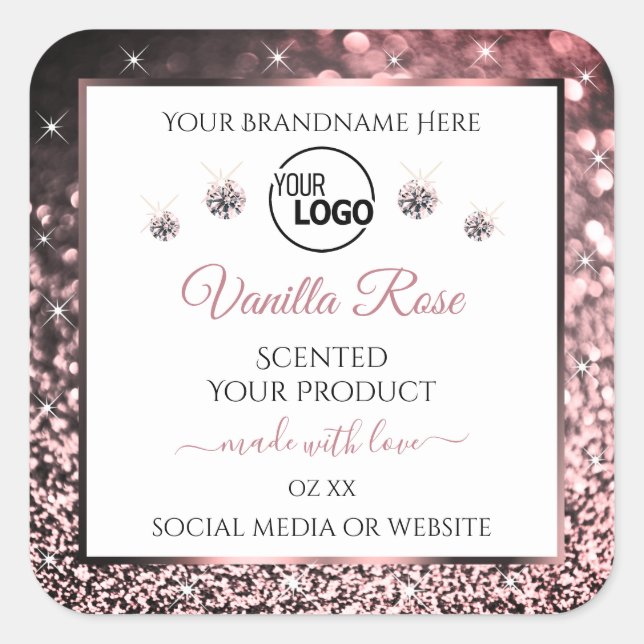 Blush Pink Glitter Frame White Logo Product Labels (Front)