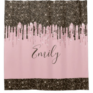 Blush Pink Glitter Girly Sparkle Personalized Name Shower Curtain