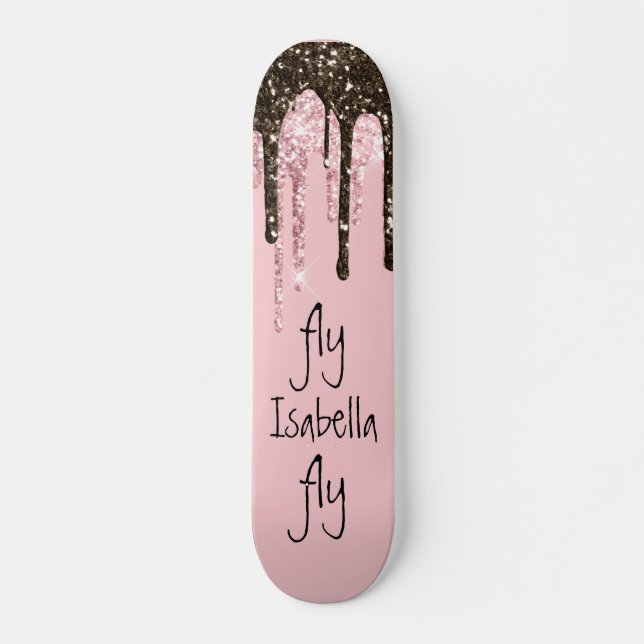 Blush Pink Glitter Girly Sparkle Personalized Name Skateboard (Front)