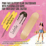 Blush Pink Glitter Girly Sparkle Personalized Name Skateboard<br><div class="desc">Cool Modern Blush Pink Glitter Girly Girl Glam Sparkles Personalized Name Skateboard. Glitter girly girls skate too! Blush pink board with pink, white and black simulated faux pink and black and white glitter drips girly skateboard. Skater's name in modern typography on this cute on-trend girl's abstract personalized pink glitter skateboad...</div>