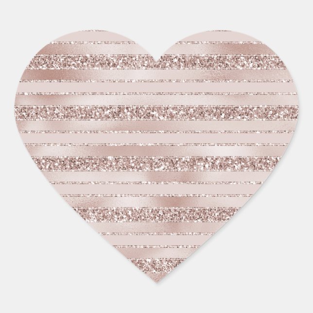 Blush Pink Glitter Glam Stripes Heart Sticker (Front)