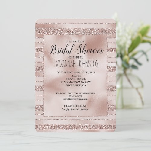 Blush Pink Glitter Glam Stripes Invitation