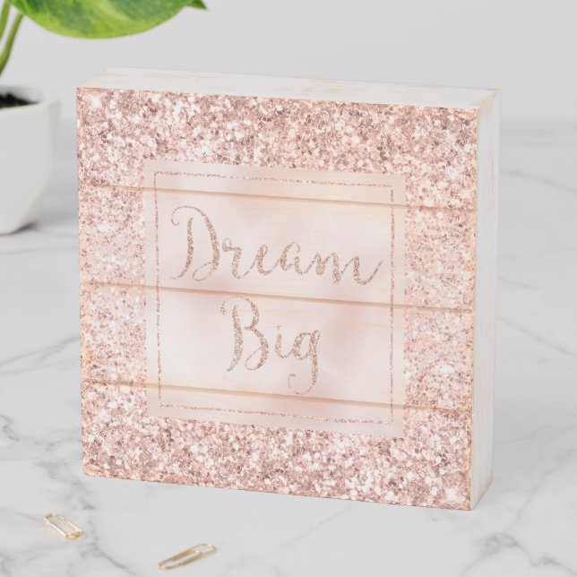 Blush Pink Glitter Glitz Dream Wooden Box Sign (In Situ Horizontal)