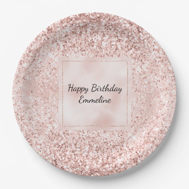 Blush Pink Glitter Glitz     Paper Plates (Front)