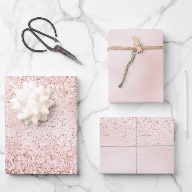 Blush Pink Glitter Glitz     Wrapping Paper Sheets (Front)